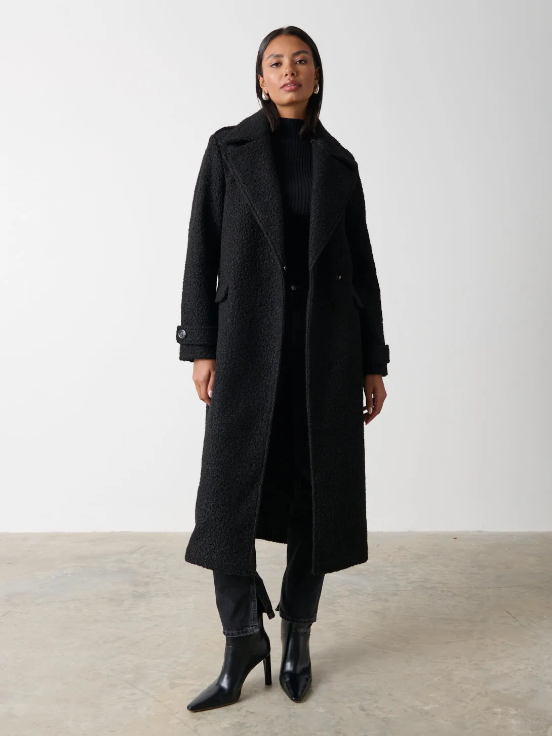 Halston Oversized Boucle Coat - Black