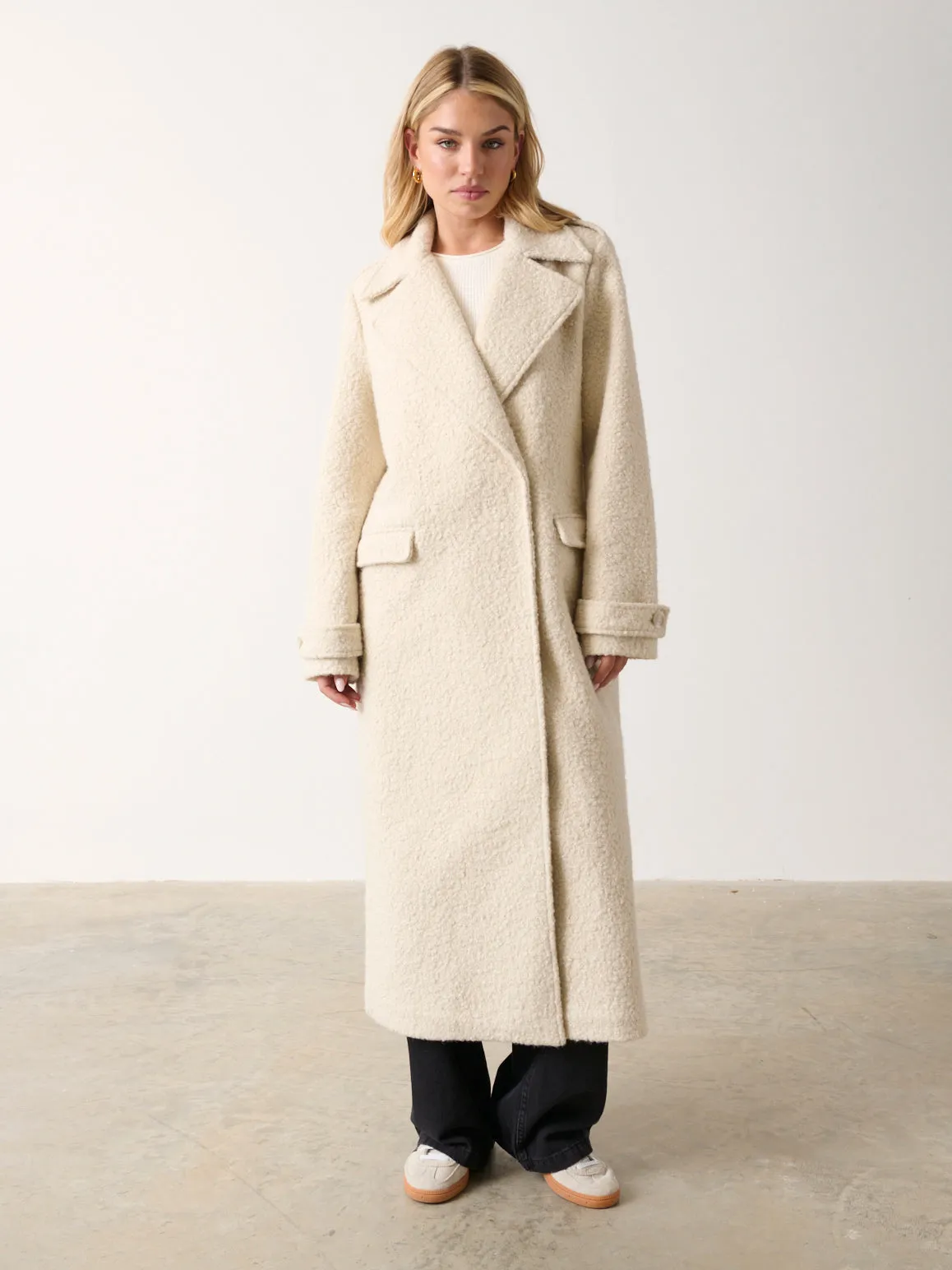 Halston Oversized Boucle Coat - Cream