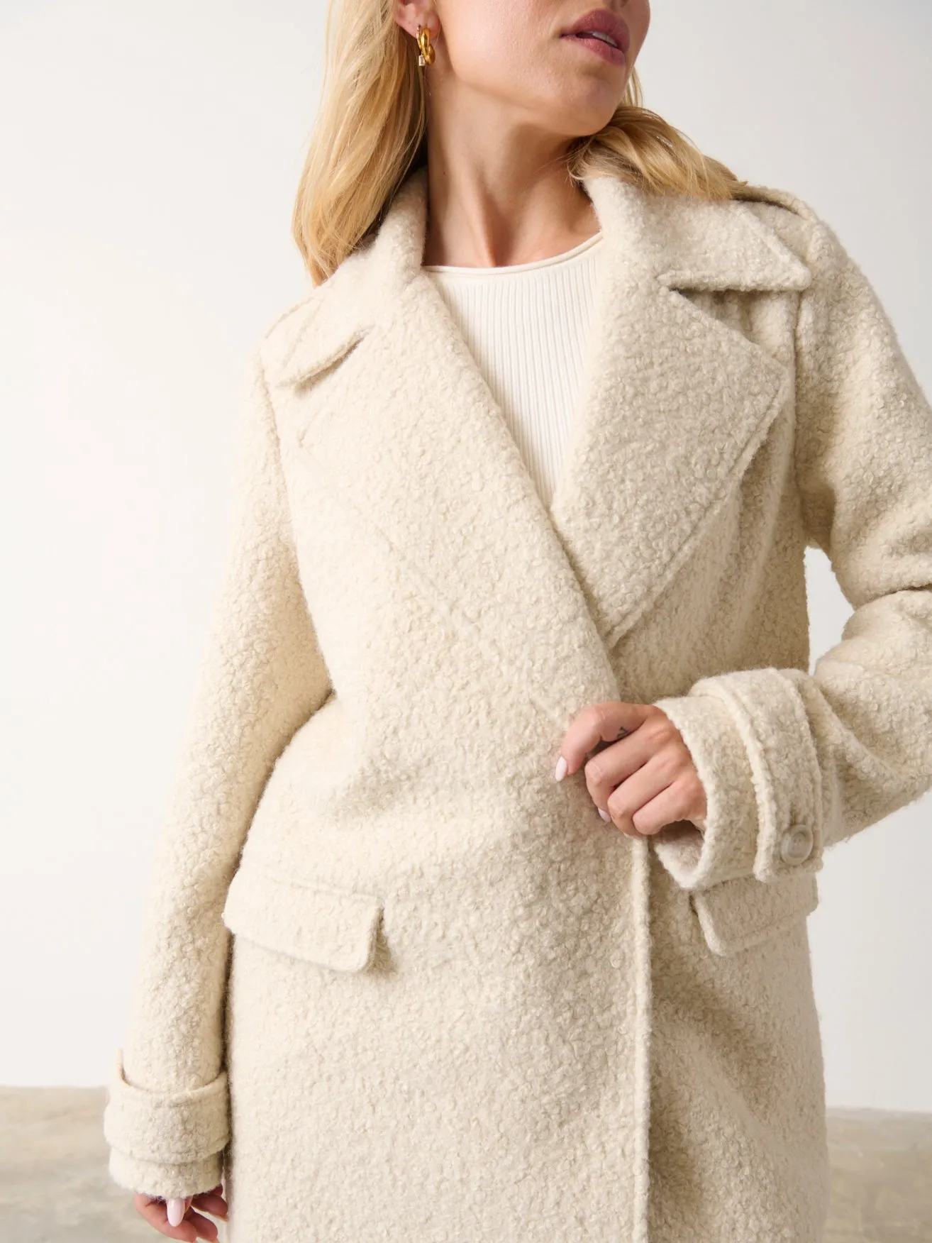 Halston Oversized Boucle Coat - Cream