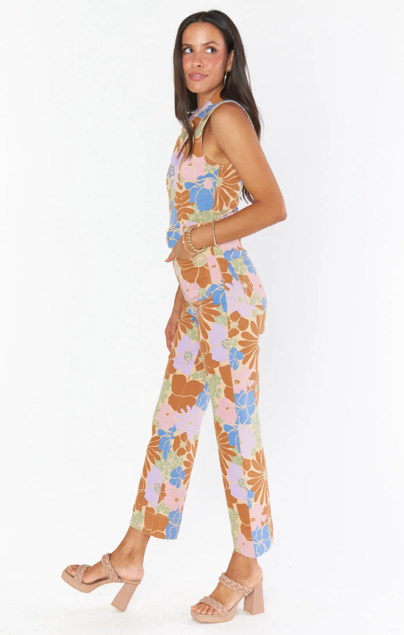 Jacksonville Cropped Jumpsuit ~ Sage Retro Garden