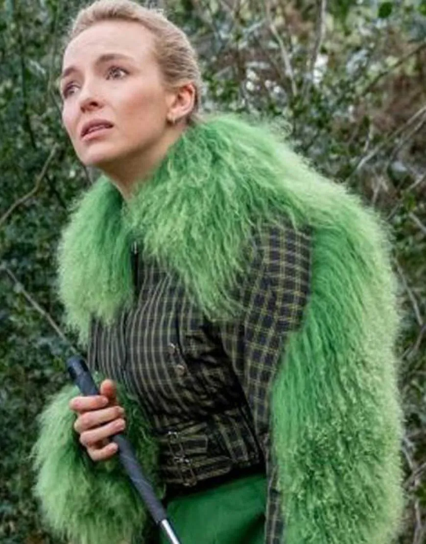 Killing Eve S03 Jodie Comer Cropped Jacket | Villanelle Green Fur Jacket!