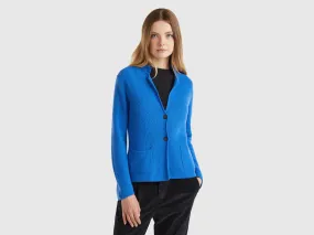 Knit jacket in wool and cashmere blend - Bright Blue | Benetton