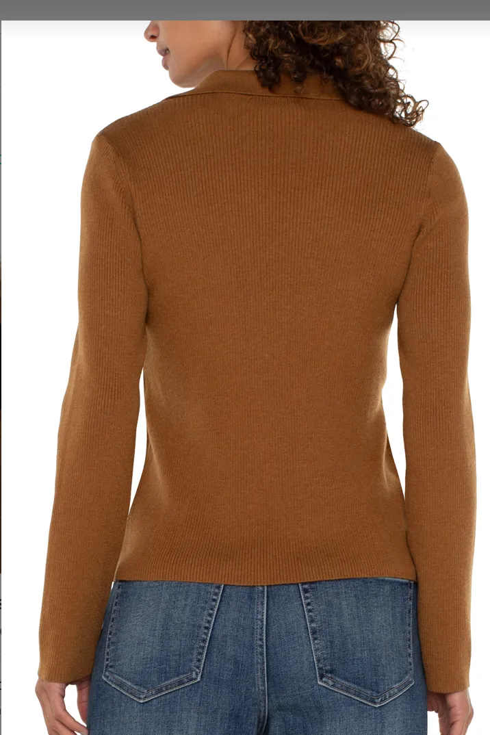 Long Sleeve V-Neck Collared Sweater- Tumeric