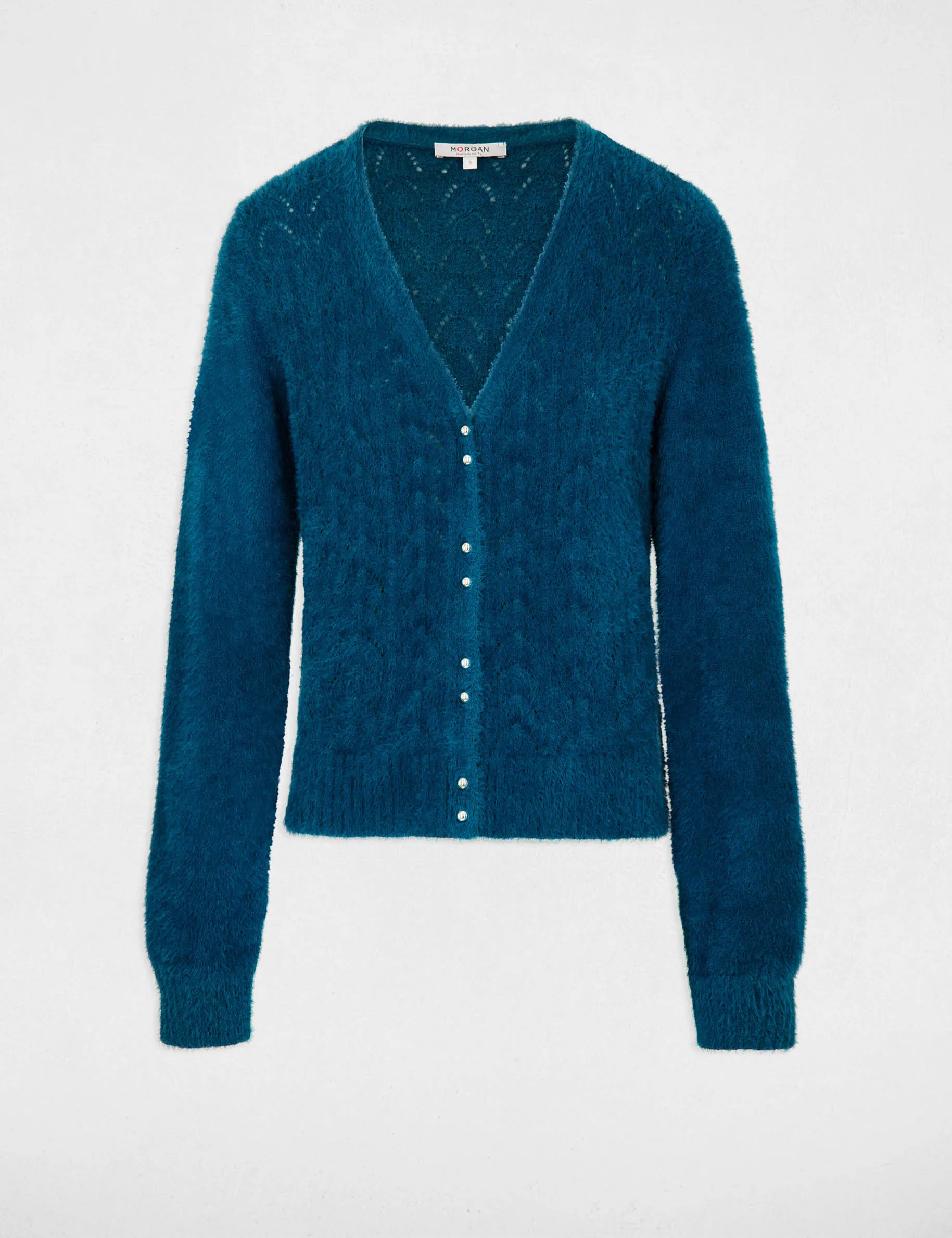 Long-sleeved cardigan openwork details teal women