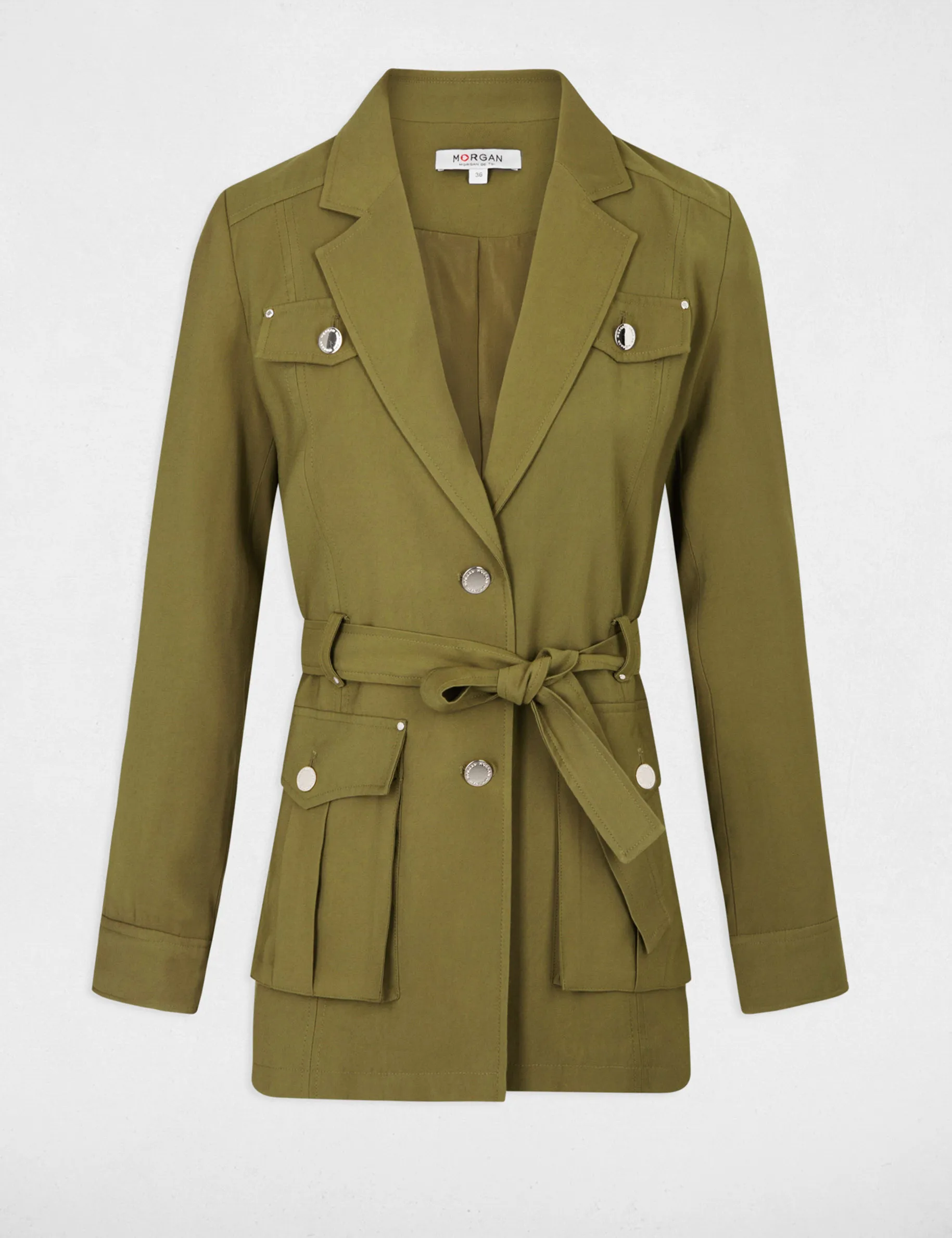 Loose jacket with belt khaki green women