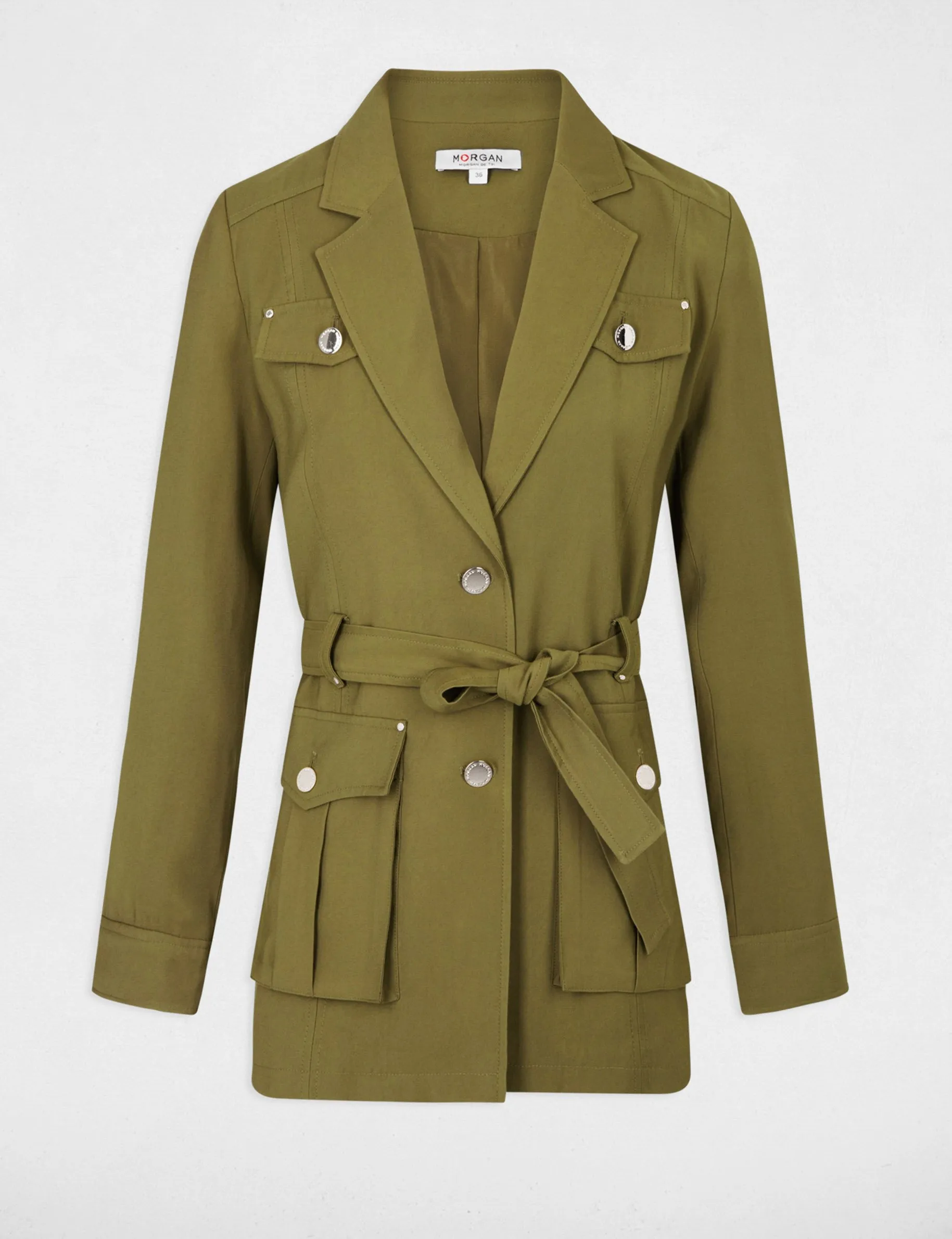 Loose jacket with belt khaki green women