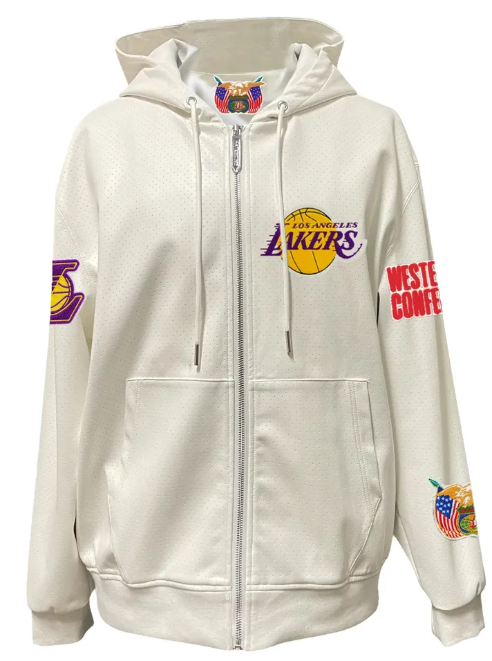 LOS ANGELES LAKERS LIGHTWEIGHT VEGAN ZIP-UP HOODED JACKET WHITE