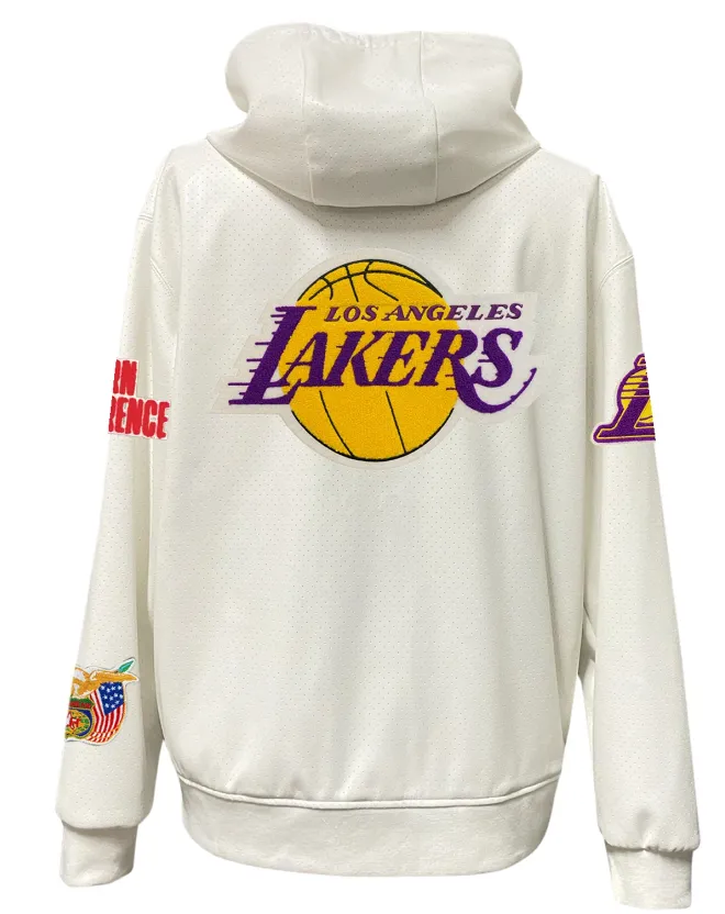 LOS ANGELES LAKERS LIGHTWEIGHT VEGAN ZIP-UP HOODED JACKET WHITE