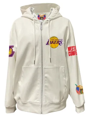 LOS ANGELES LAKERS LIGHTWEIGHT VEGAN ZIP-UP HOODED JACKET WHITE