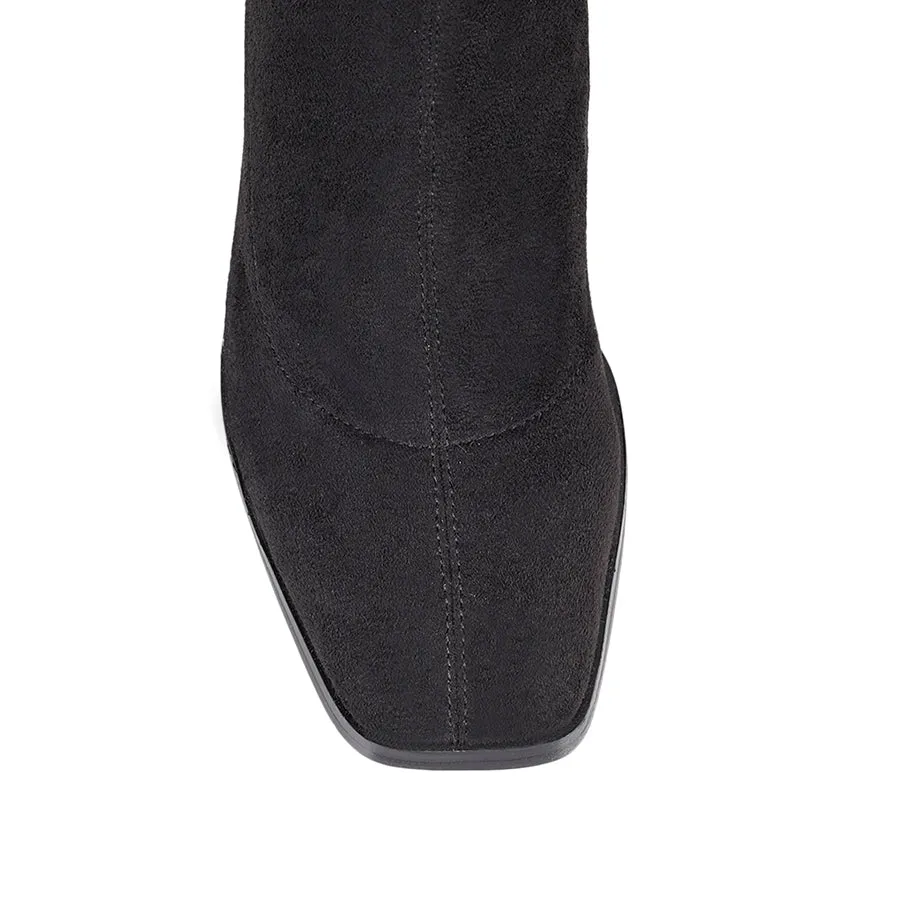 Macey Knee High Boots - Black Stretch Micro