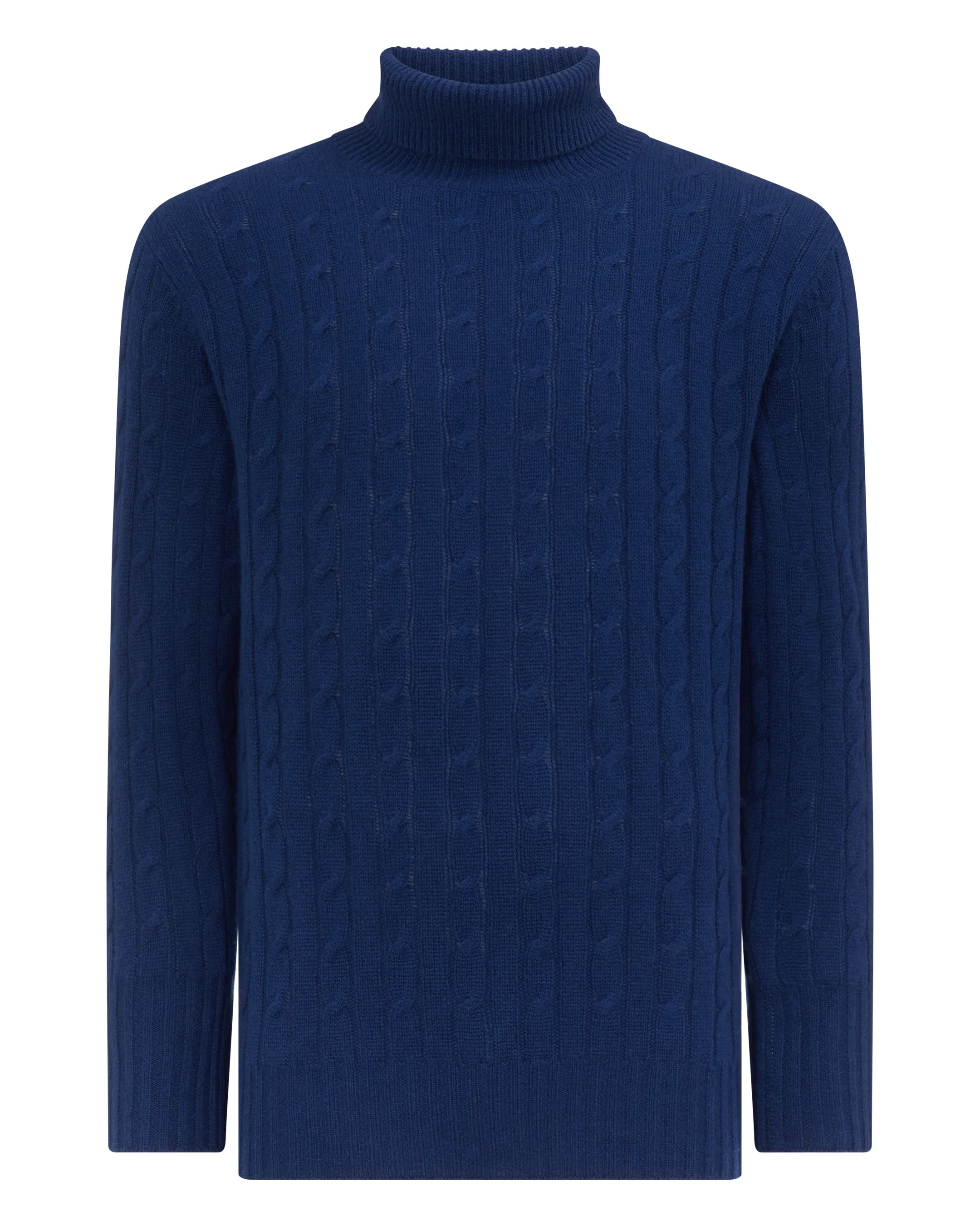 Men's Classic Cable Roll Neck Cashmere Jumper French Blue