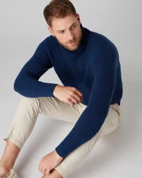 Men's Classic Cable Roll Neck Cashmere Jumper French Blue