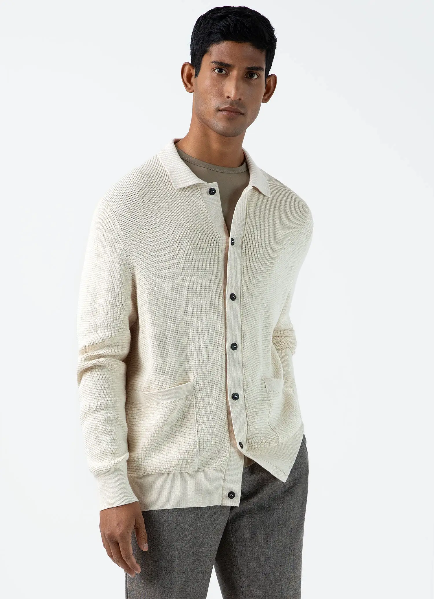 Men's Waffle Stitch Jacket in Ecru