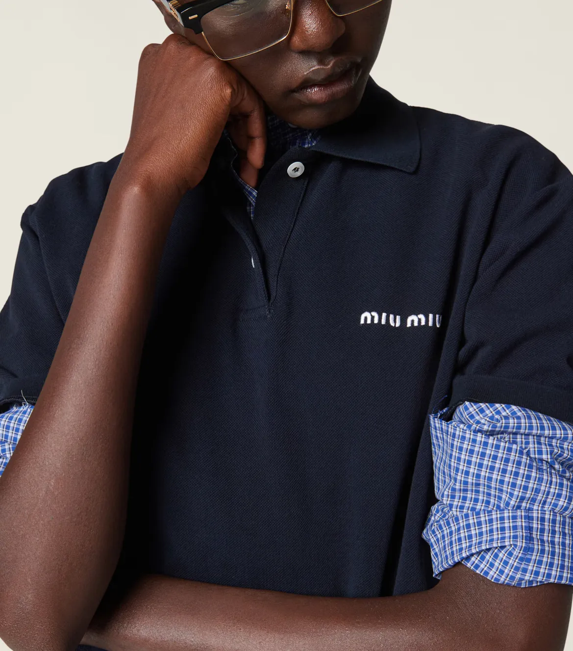 MiuMiu  |Gingham Casual Style Long Sleeves Cotton Formal Style  Logo