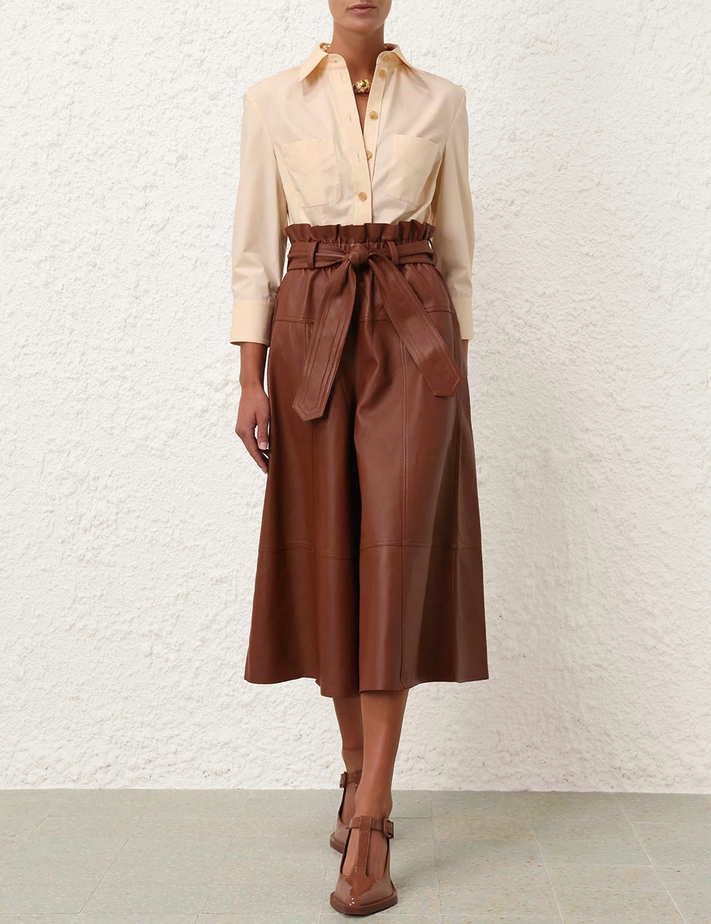 --Natura Leather Cropped Pant-