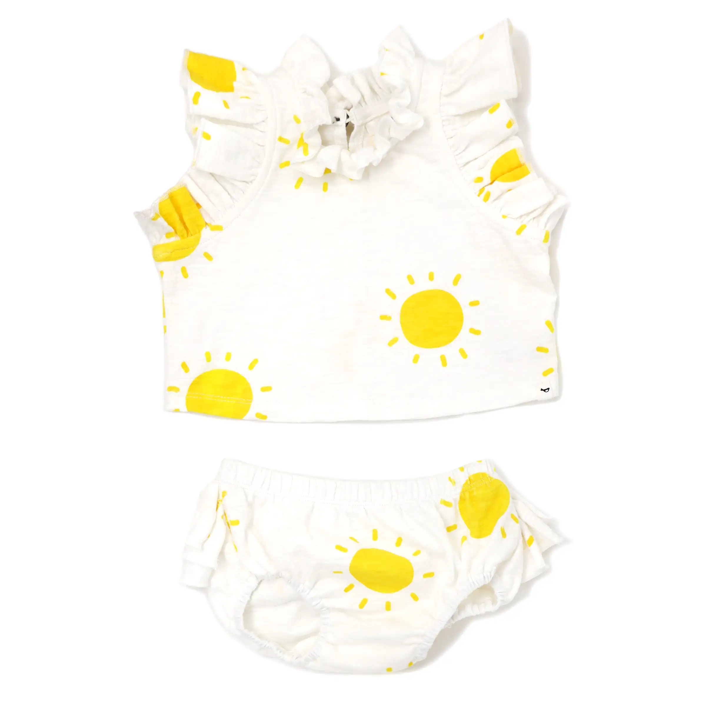 oh baby! Cotton Slub Lola Top & Tushie Set - Sunshine Print - Oyster Heather