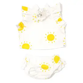 oh baby! Cotton Slub Lola Top & Tushie Set - Sunshine Print - Oyster Heather