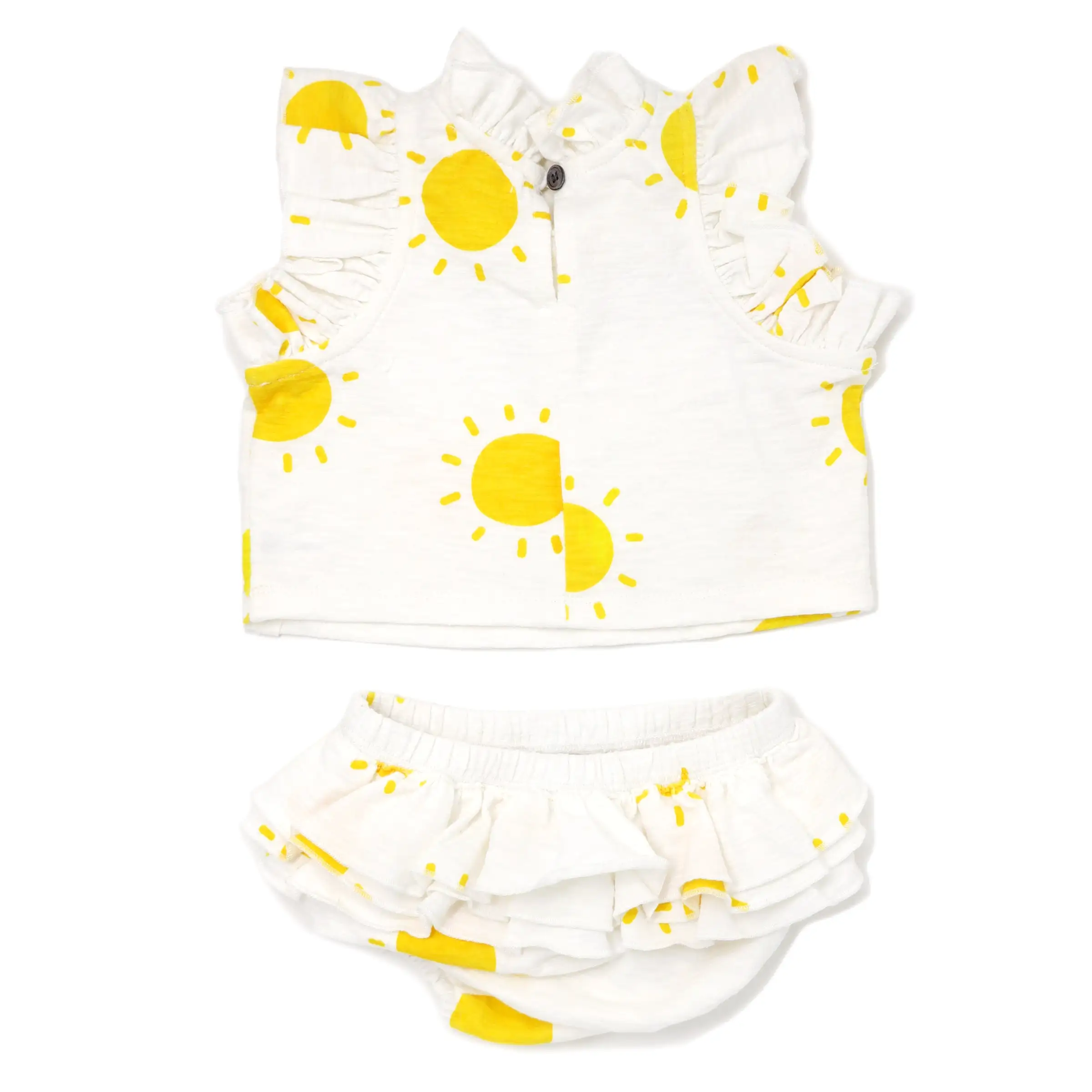 oh baby! Cotton Slub Lola Top & Tushie Set - Sunshine Print - Oyster Heather