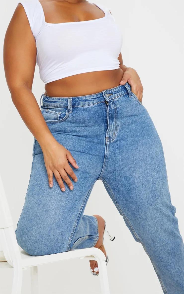 Plus Mid Washed Mom Jeans | Plus Size