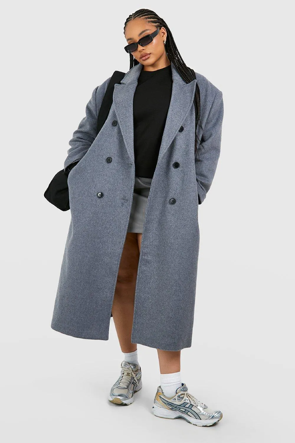 Plus Oversized Shoulder Pad Double Breast Maxi Wool Coat