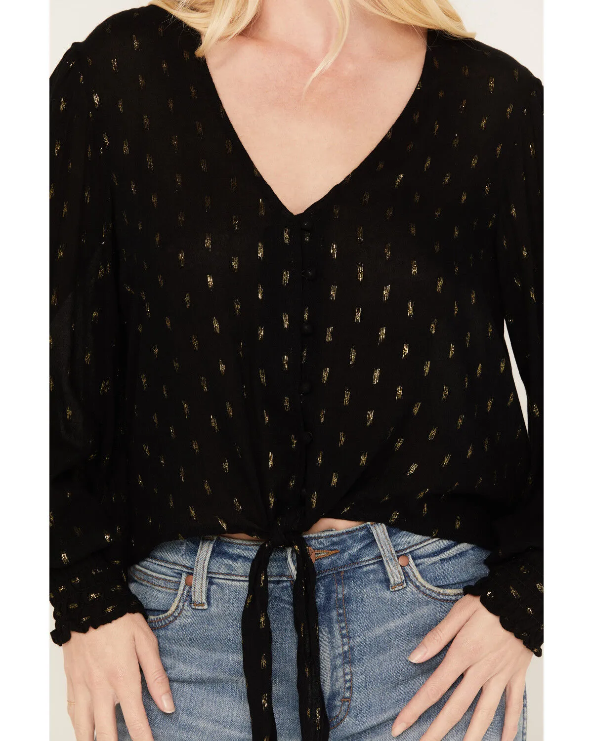 Product Name:  Wrangler Retro Women's Tie Front Poet Sleeve Cropped Blouse