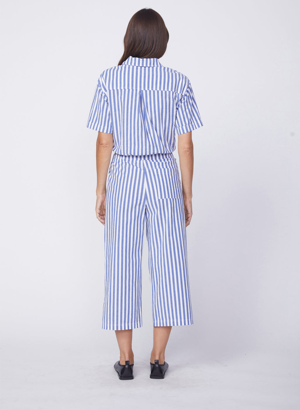 Puckered Stripe Cropped Pant in Navy Stripe