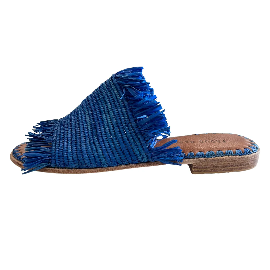 Raffia Fringe Slide (Blue)