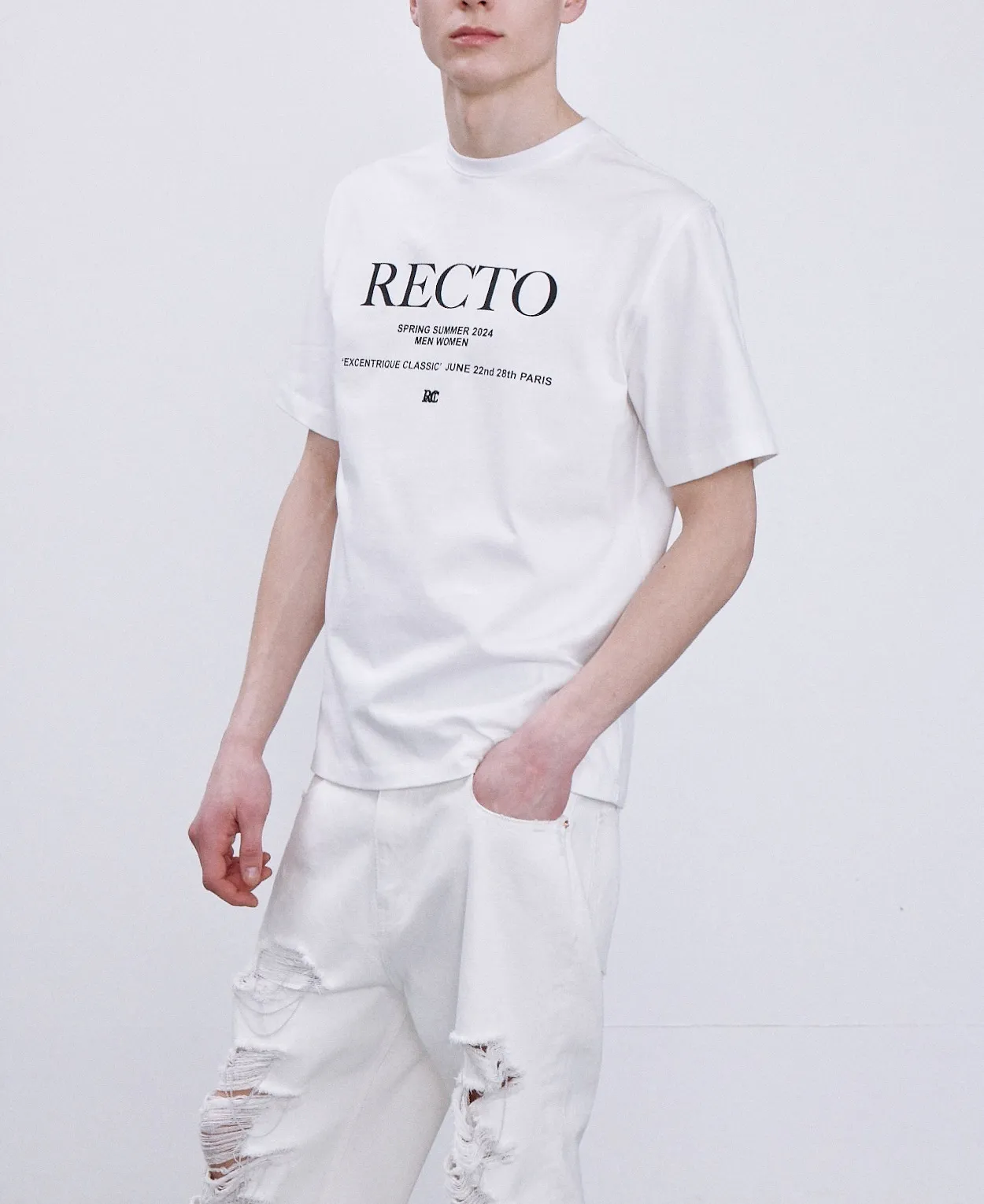 RECTO  |Unisex Street Style Plain Cotton Logo T-Shirts