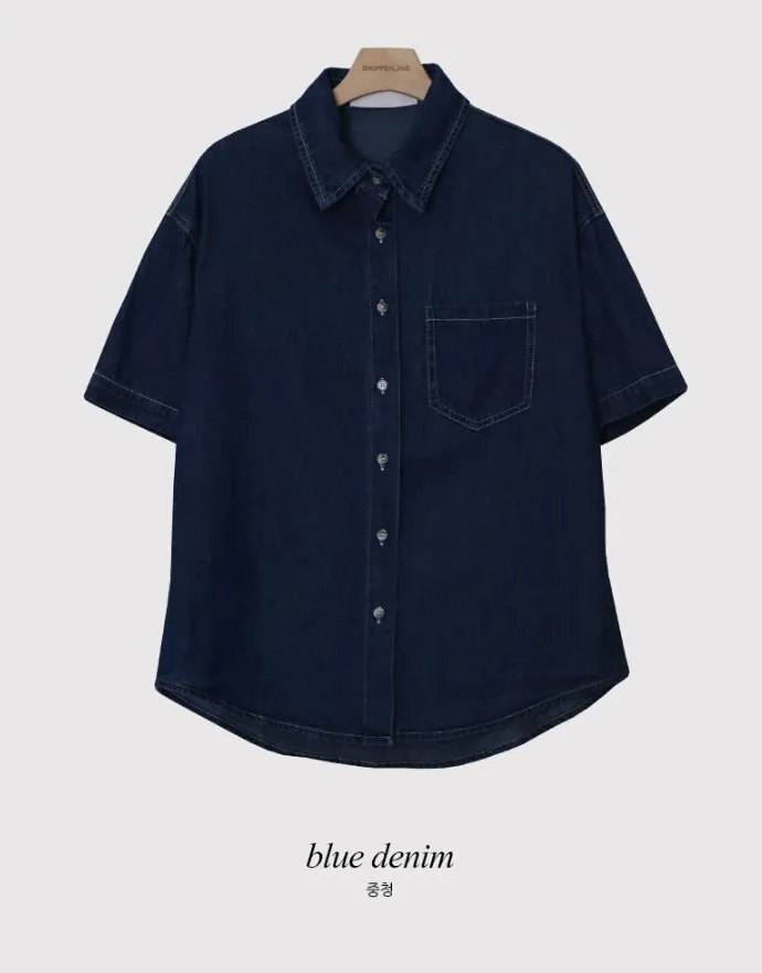 SHOPPERLAND  |Casual Style Denim Street Style Plain Cotton Short Sleeves