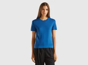 Short sleeve sweater in silk blend - Air Force Blue | Benetton