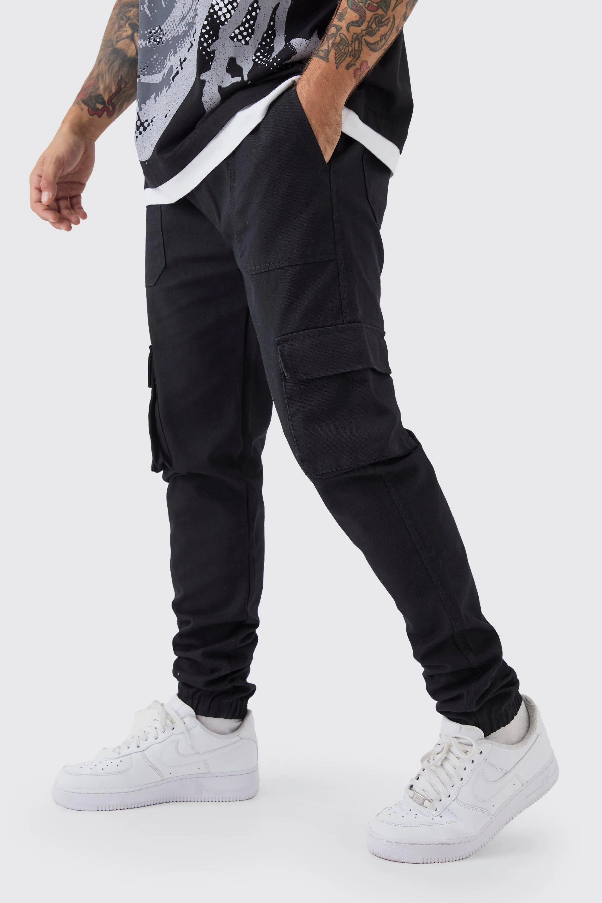 Skinny Fit Elasticated Waist Cuffed Cargo Trousers