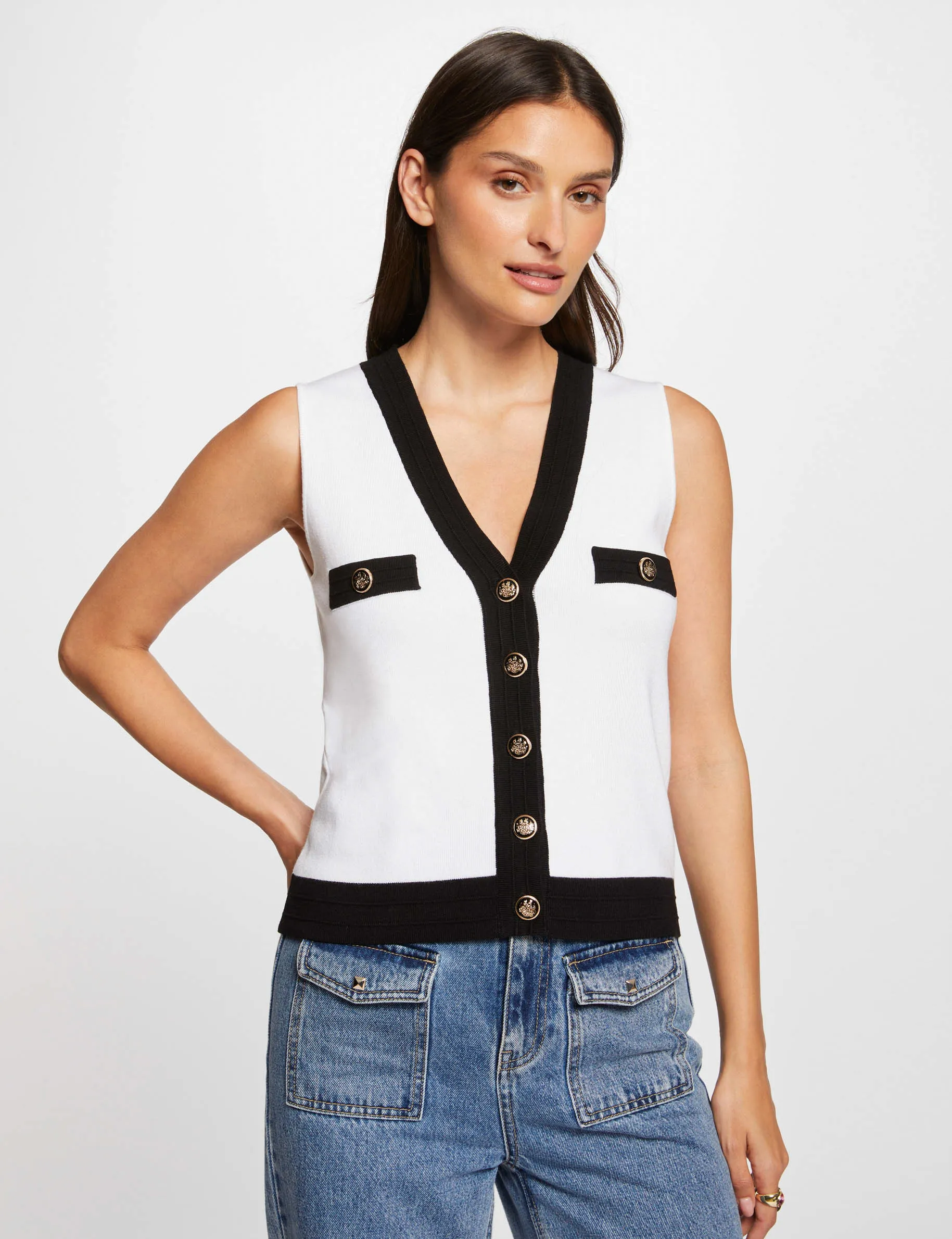 Sleeveless cardigan V-neck ecru women