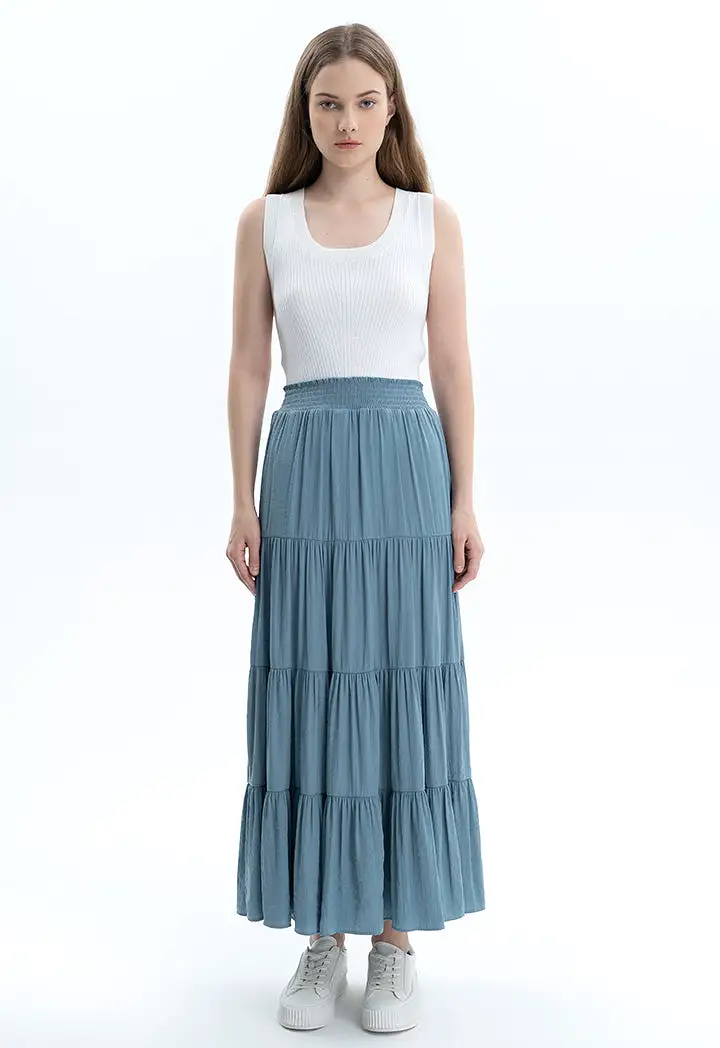 Smocked Waist Tiered Solid Skirt