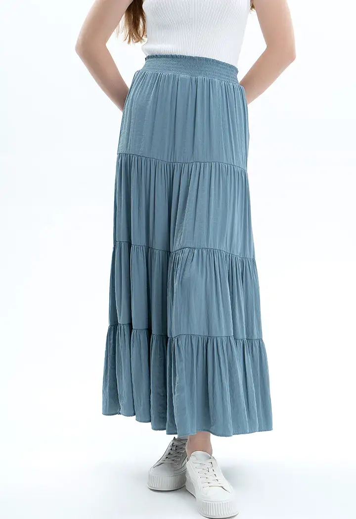 Smocked Waist Tiered Solid Skirt