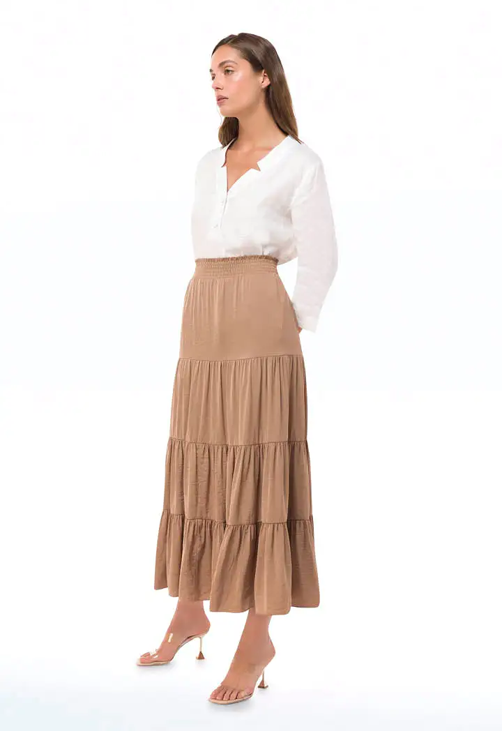 Smocked Waist Tiered Solid Skirt