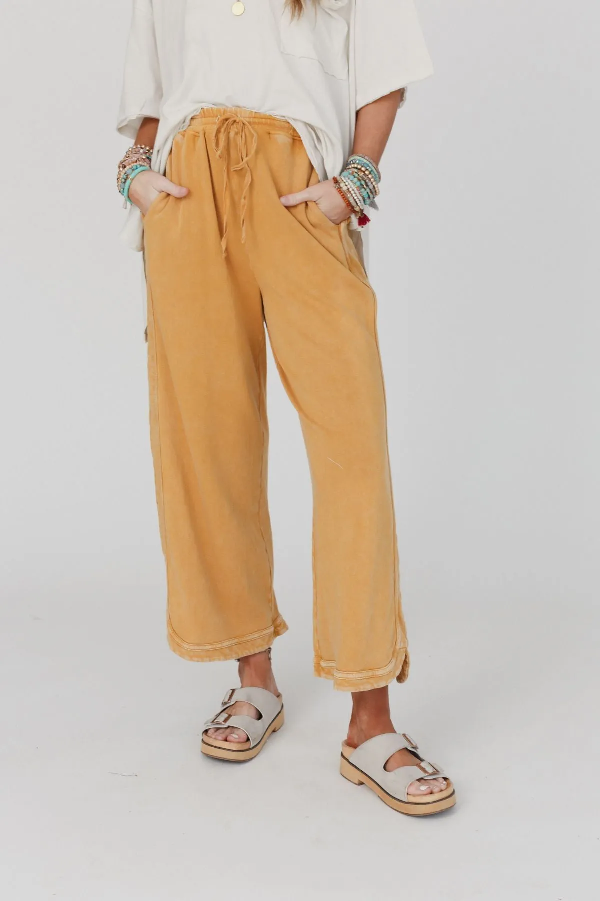 So Comfy Wide Leg Pant Cropped Length - Mustard