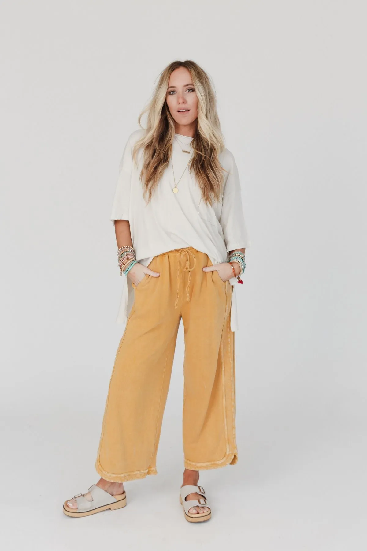 So Comfy Wide Leg Pant Cropped Length - Mustard