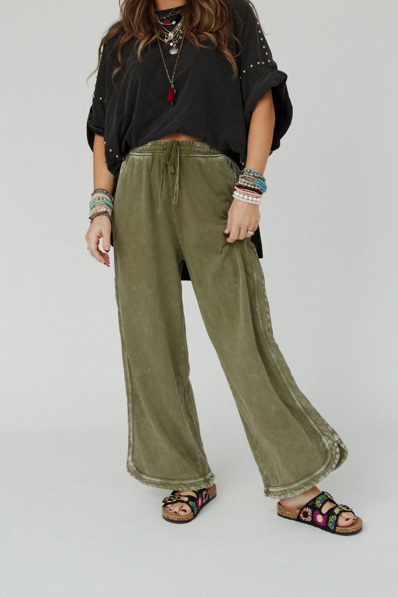 So Comfy Wide Leg Pant Cropped Length - Olive