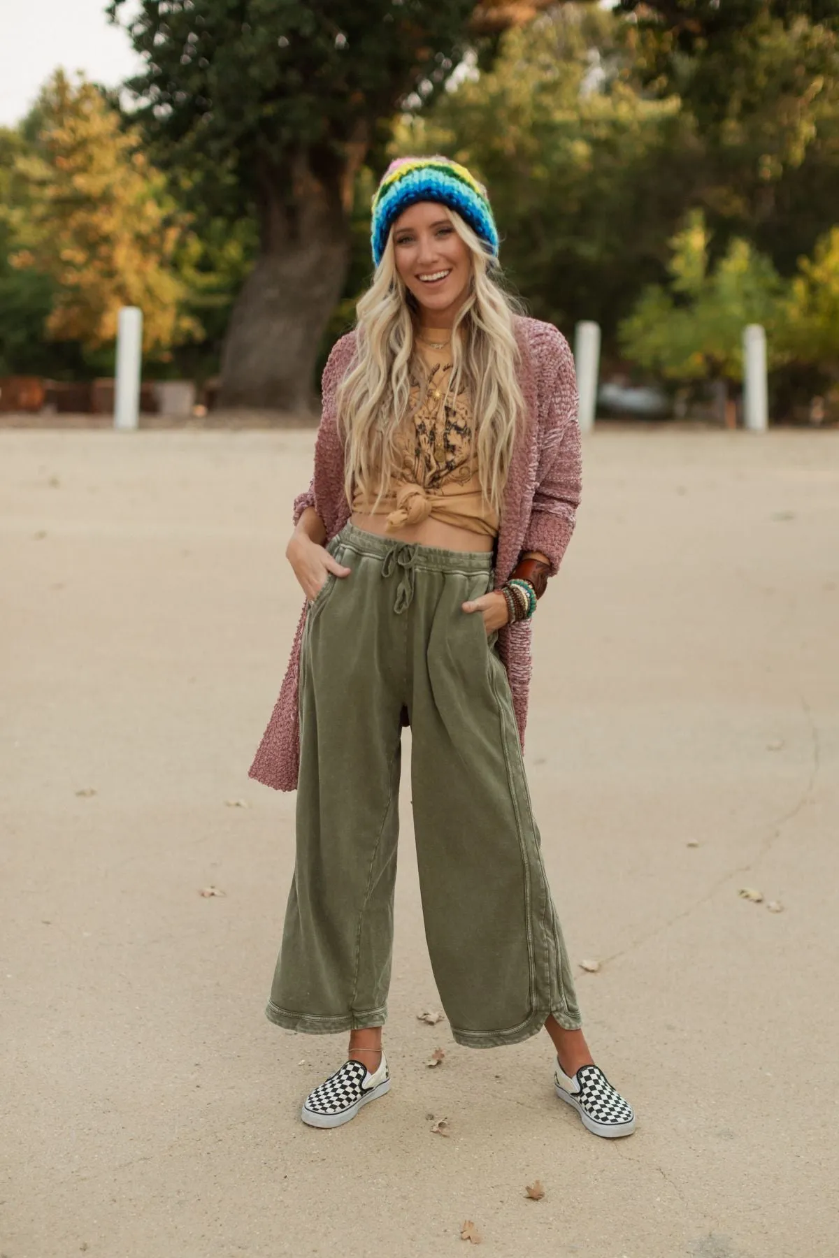 So Comfy Wide Leg Pant Cropped Length - Olive