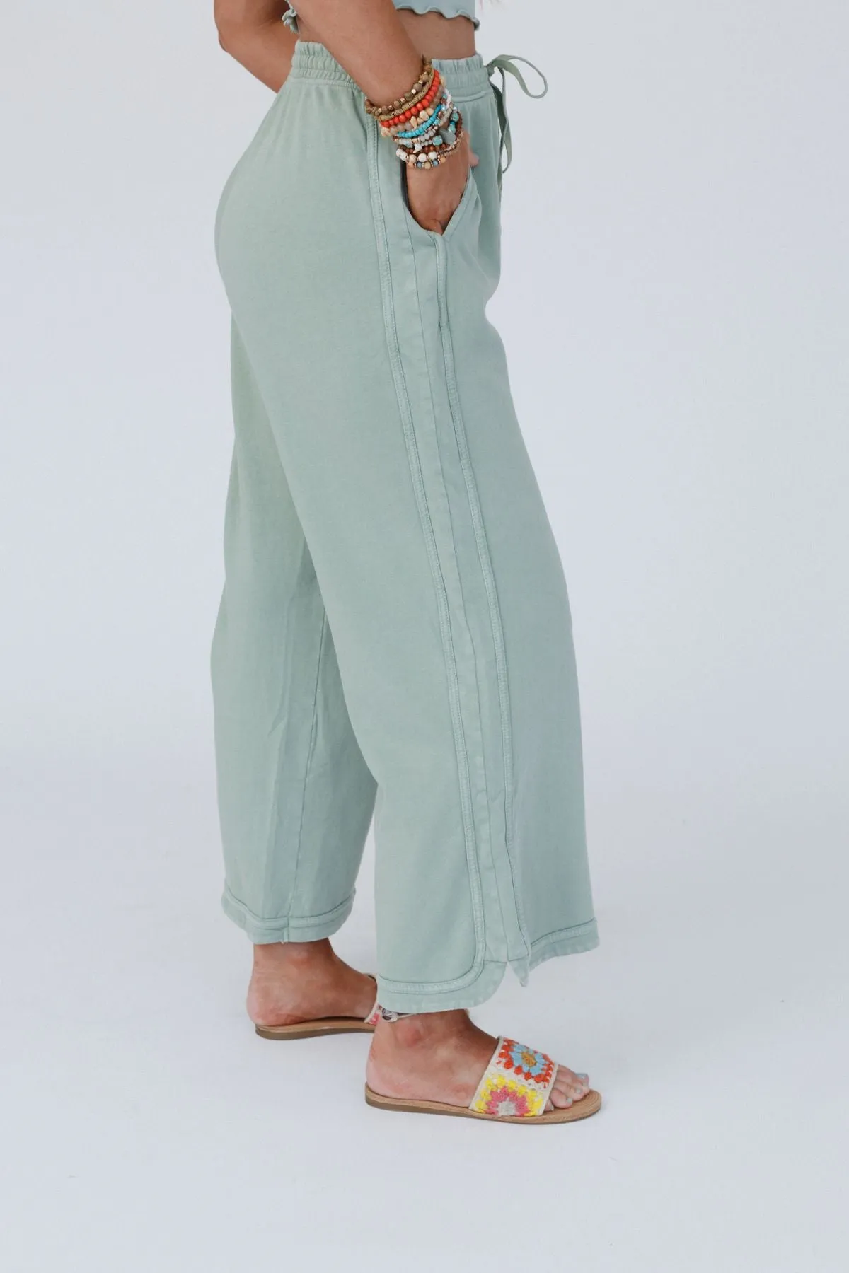 So Comfy Wide Leg Pant Cropped Length - Sage