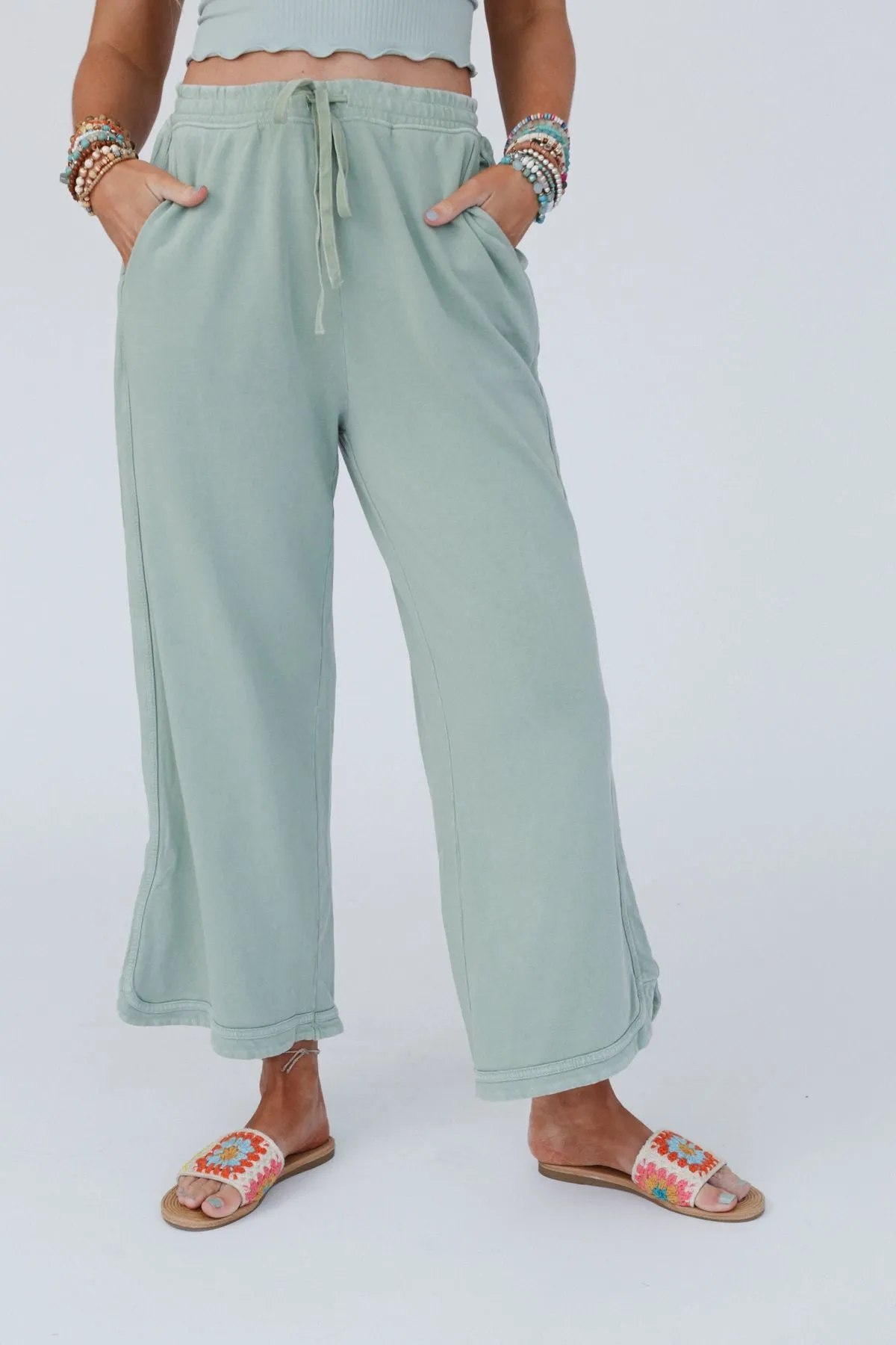 So Comfy Wide Leg Pant Cropped Length - Sage