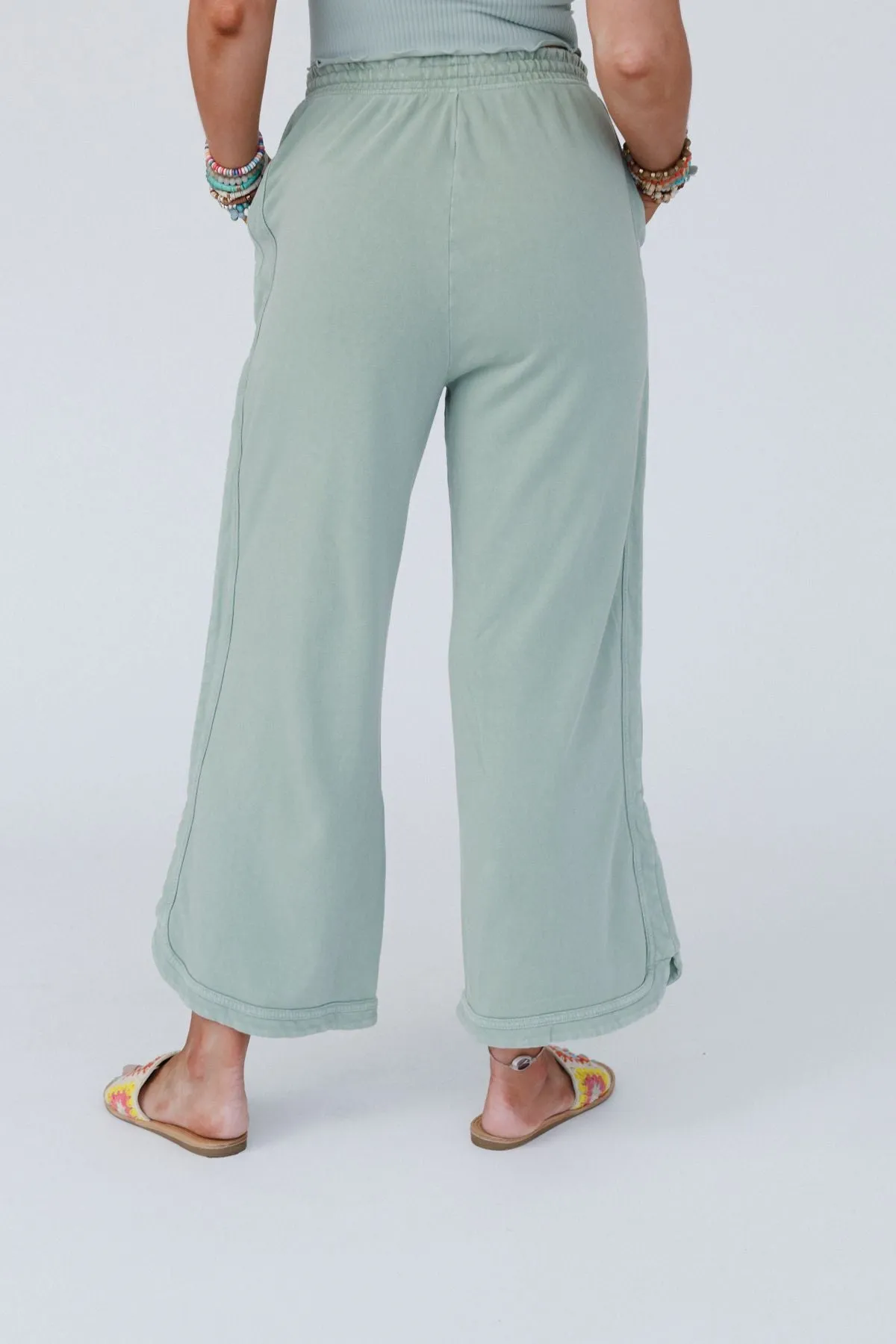 So Comfy Wide Leg Pant Cropped Length - Sage