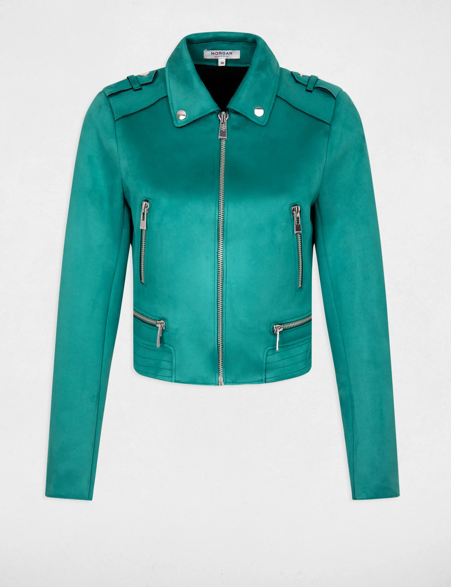 Straight jacket with suede effect dark green women