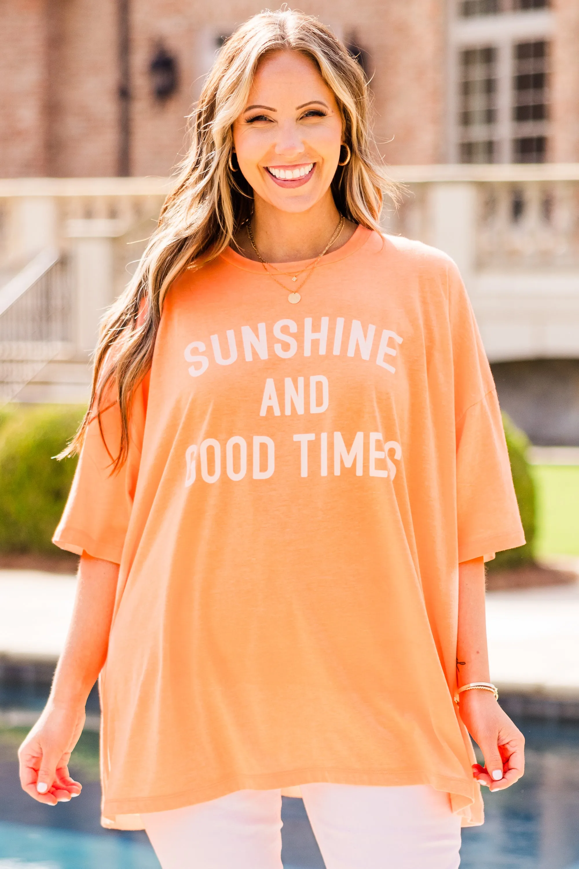 Sunshine and Good Times Boyfriend Tee, Neon Coral