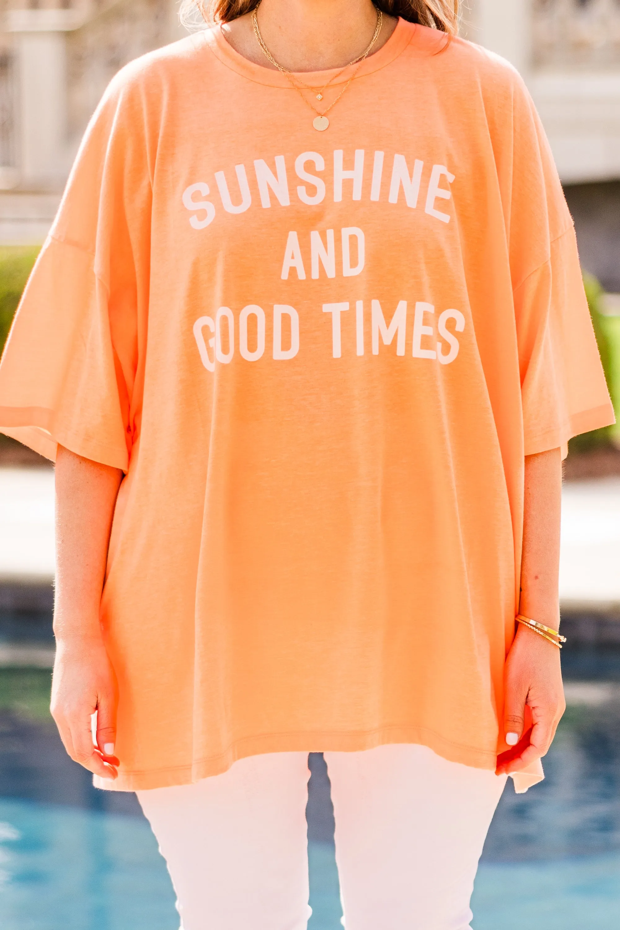 Sunshine and Good Times Boyfriend Tee, Neon Coral