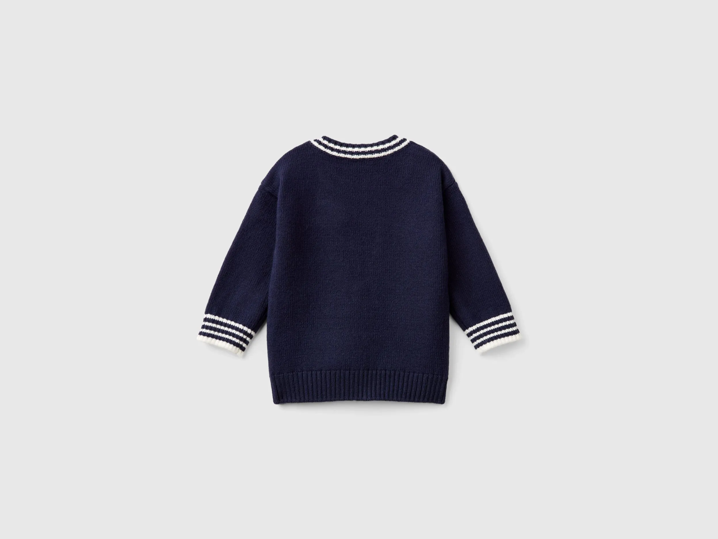 Sweater with embroidery and applique - Dark Blue | Benetton