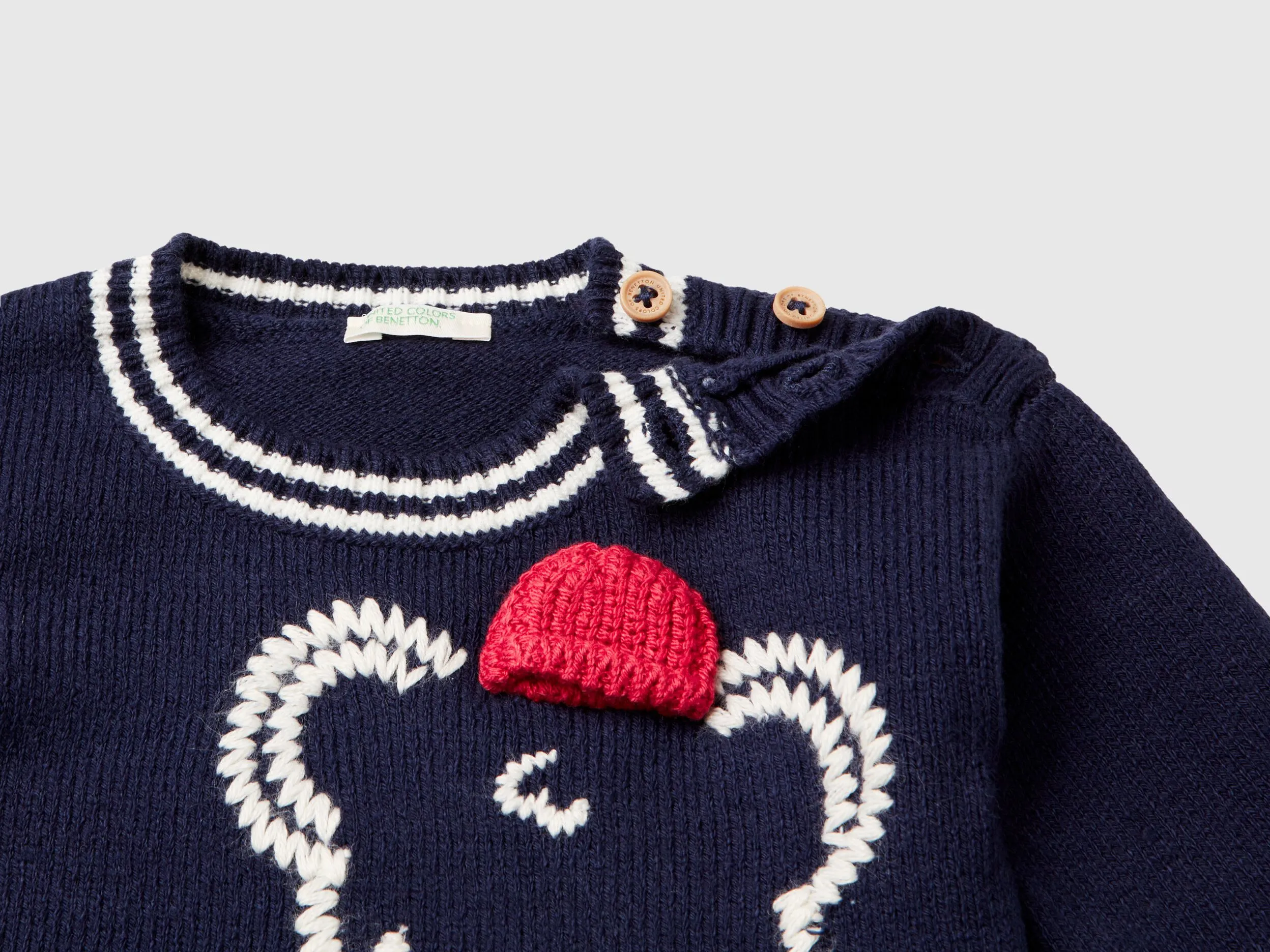 Sweater with embroidery and applique - Dark Blue | Benetton