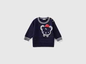 Sweater with embroidery and applique - Dark Blue | Benetton