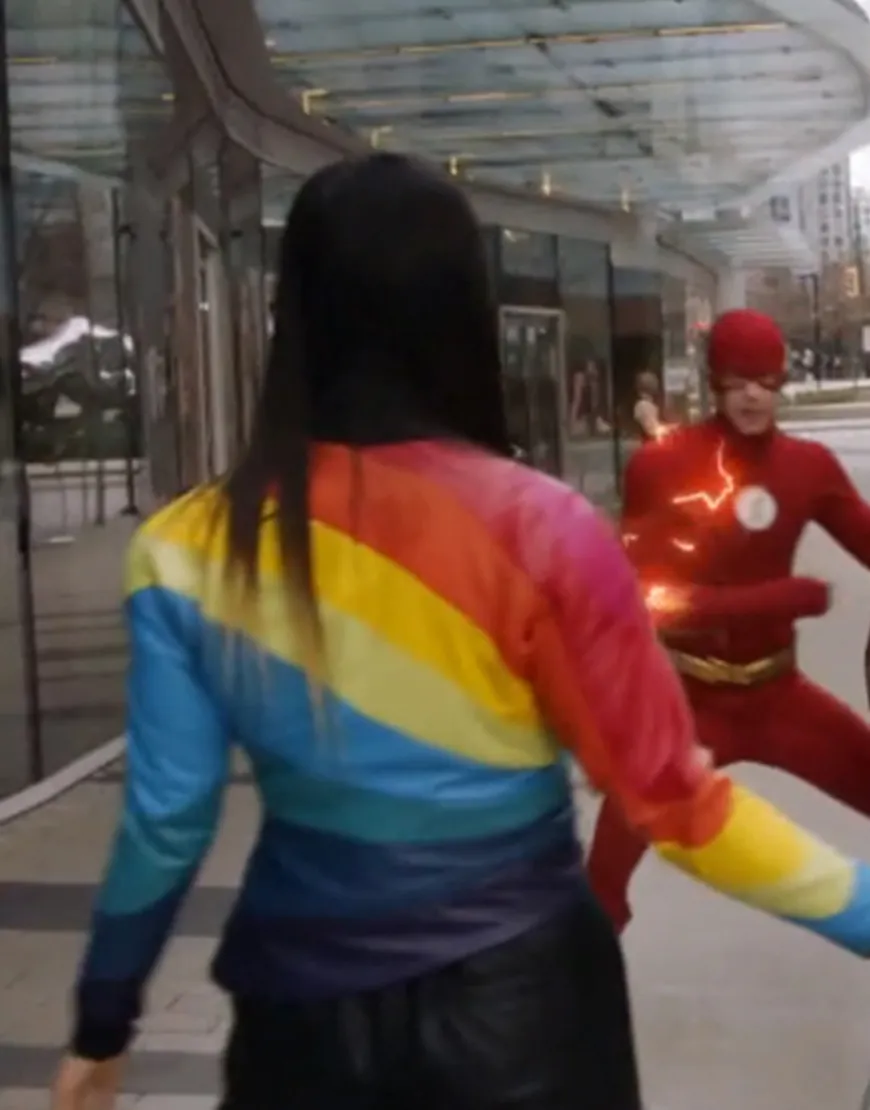 The Flash S07 Jona Xiao Rainbow Jacket | Carrie Bates Leather Jacket