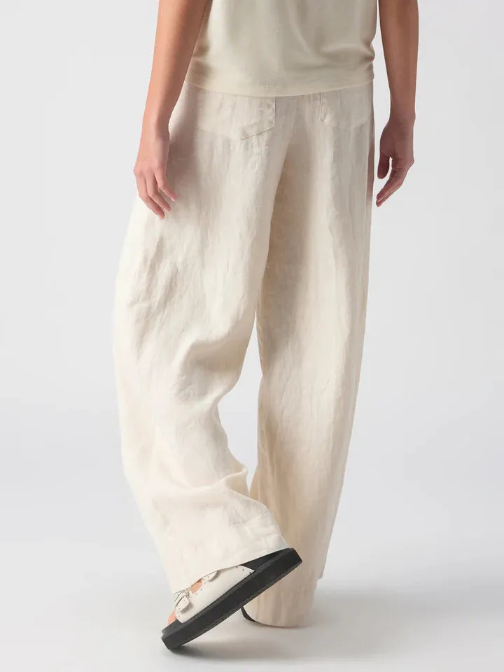 The Linen Marine Wide Leg Semi-High Rise Pant - Birch